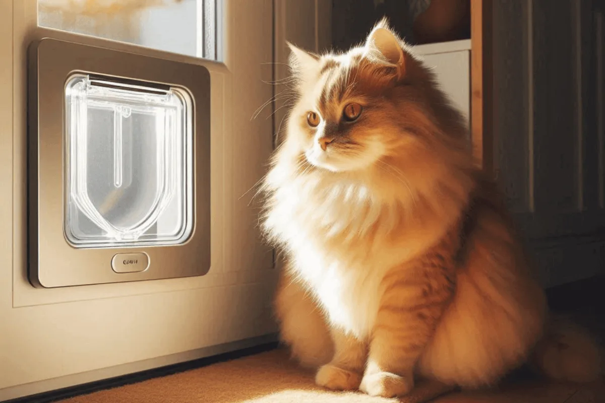 Chat assis à côté d'une chatière électronique