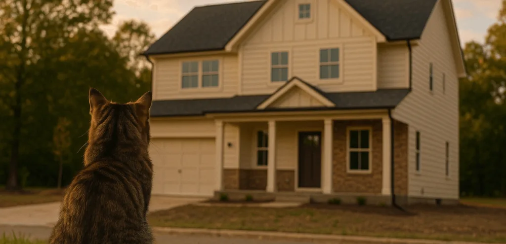 chat devant sa nouvelle maison
