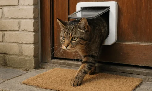chat passant par une chatiere electronique connectee