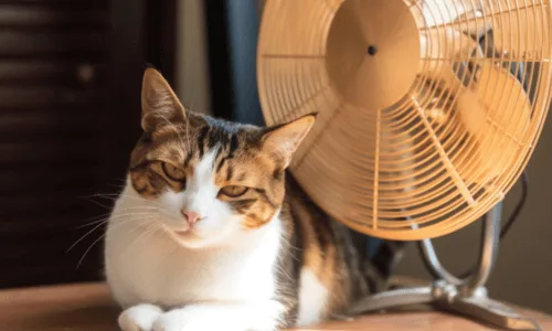 Chat devant un ventilateur