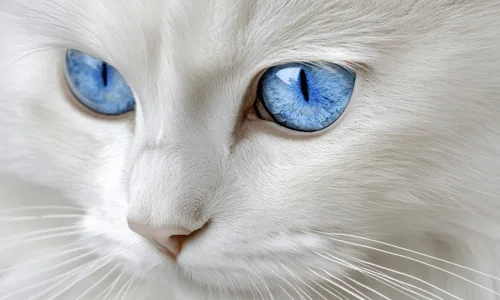 zoom sur les yeux bleus d'un chat blanc